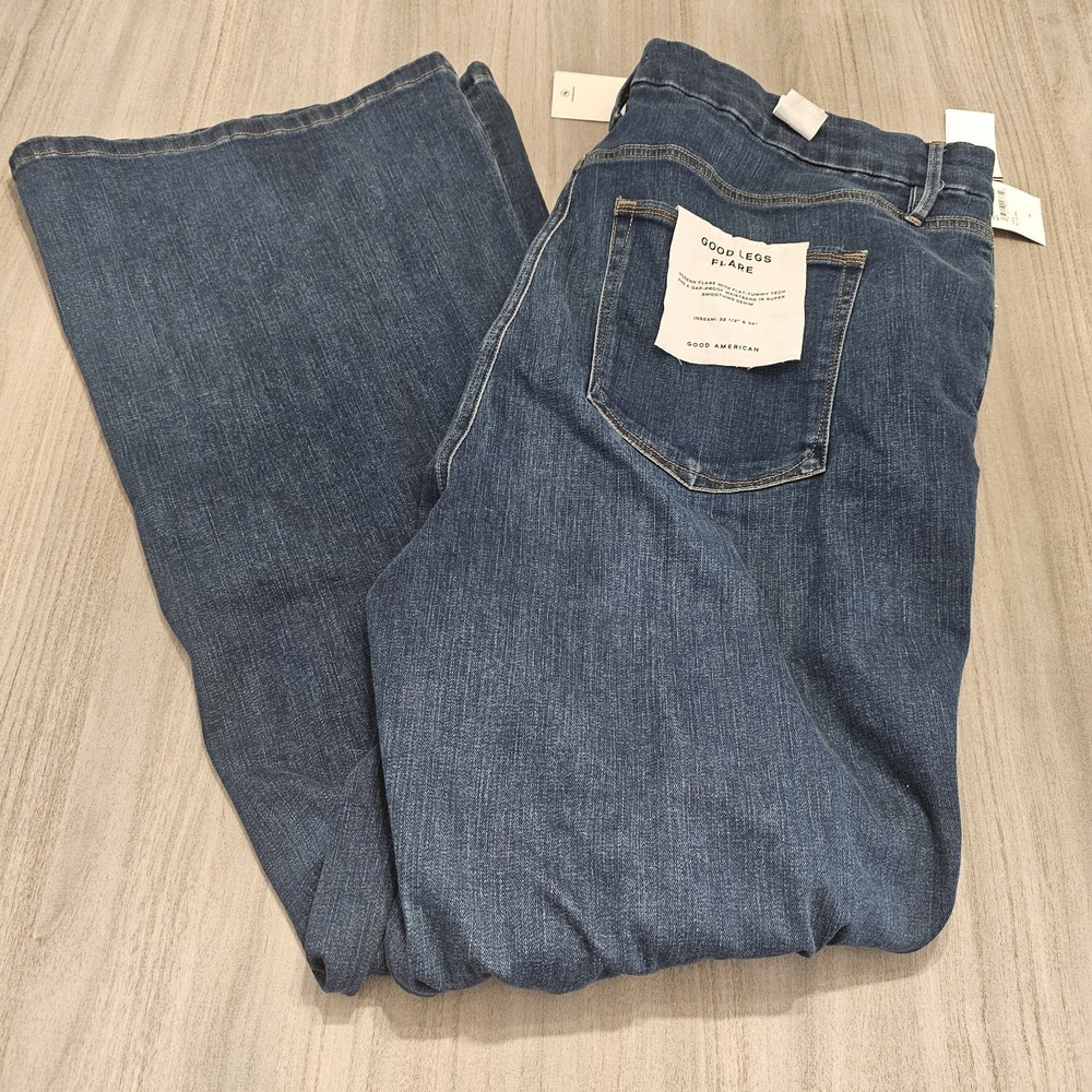 Good American Good Flare Jeans‎ size 24x32.5 & 34 in Blue004